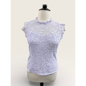 WHBM Lilac Lace Sleeveless Top w/ Bodess Lining, Eyelash Lace Trim & Back Zip